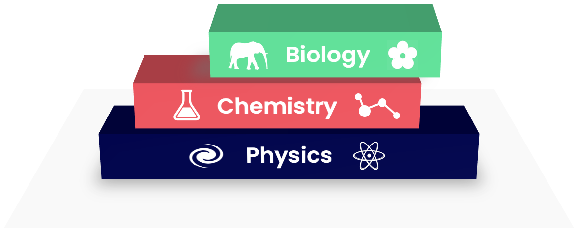 'blocks' of different sciences. (The blocks on top depend on the things below)