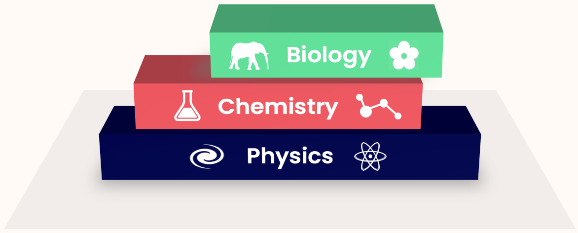 'blocks' of different sciences. (The blocks on top depend on the things below)