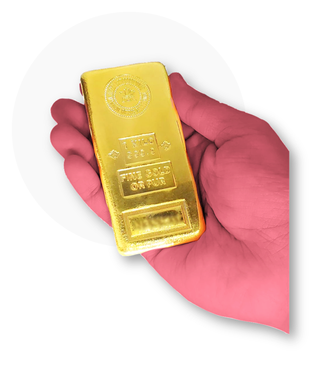 a 1kg solid gold bar in someone's hand